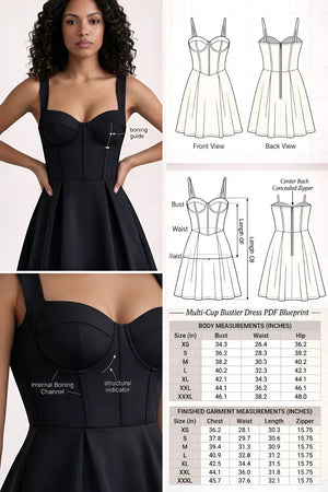Bustier Dress PDF: 3 - File Multi - Cup Structural Blueprint | HappyOff - Happyoff