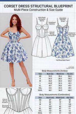 Corset Dress PDF: 3 - File Multi - Panel Structural Blueprint | HappyOff - Happyoff