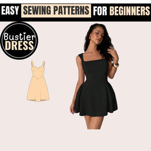 Easy Bustier Dress PDF Sewing Pattern - Beginner Friendly, Plus Sizes, Strapless, Printable A4, DIY Instructions