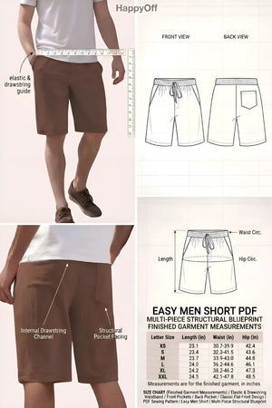 Easy Men Short PDF: 3 - Pocket Structural Blueprint | HappyOff - Happyoff