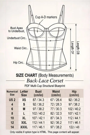 Back Lace Corset PDF: 3 - File Multi - Cup Structural Blueprint | HappyOff - Happyoff