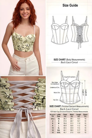 Back Lace Corset PDF: 3 - File Multi - Cup Structural Blueprint | HappyOff - Happyoff