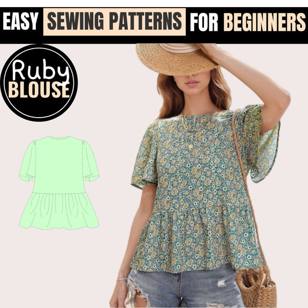 Blouse Sewing Pattern, Top Pattern, Women Sewing Pattern, Easy Blouse Pattern, Beginner Sewing Pattern, Peplum Blouse Top Women