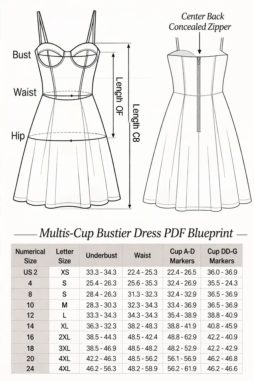 Bustier Dress PDF: 3 - File Multi - Cup Structural Blueprint | HappyOff - Happyoff