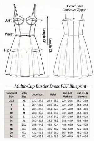 Bustier Dress PDF: 3 - File Multi - Cup Structural Blueprint | HappyOff - Happyoff