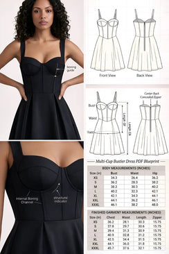 Bustier Dress PDF: 3 - File Multi - Cup Structural Blueprint | HappyOff - Happyoff