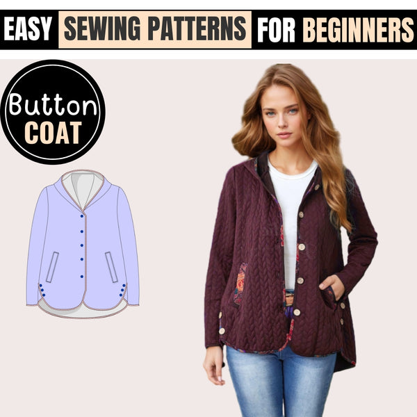 Easy DIY Button Coat Sewing Pattern (PDF Download) for Beginners - Winter Style