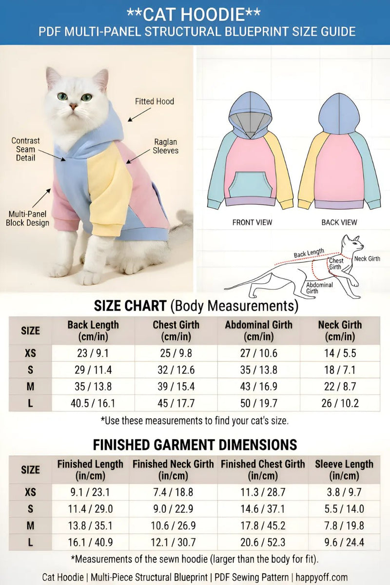 Cat Hoodie PDF: 3 - File Multi - Panel Structural Blueprint | HappyOff - Happyoff