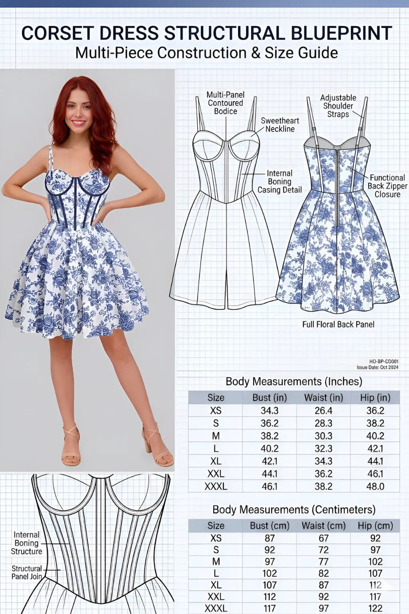 Corset Dress PDF: 3 - File Multi - Panel Structural Blueprint | HappyOff - Happyoff