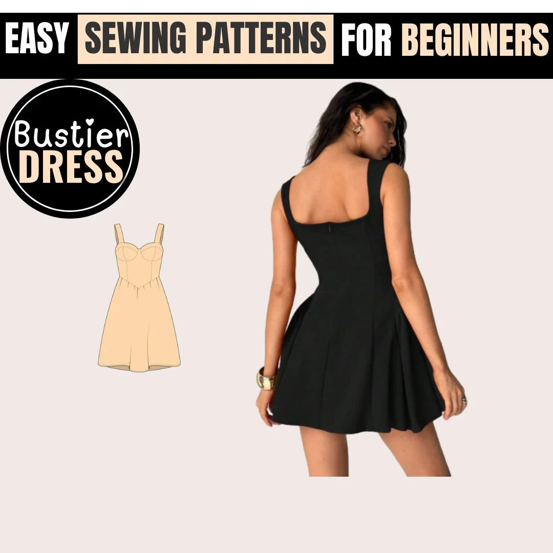 Easy Bustier Dress PDF Sewing Pattern - Beginner Friendly, Plus Sizes, Strapless, Printable A4, DIY Instructions