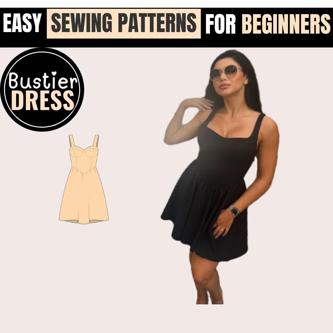 Easy Bustier Dress PDF Sewing Pattern - Beginner Friendly, Plus Sizes, Strapless, Printable A4, DIY Instructions