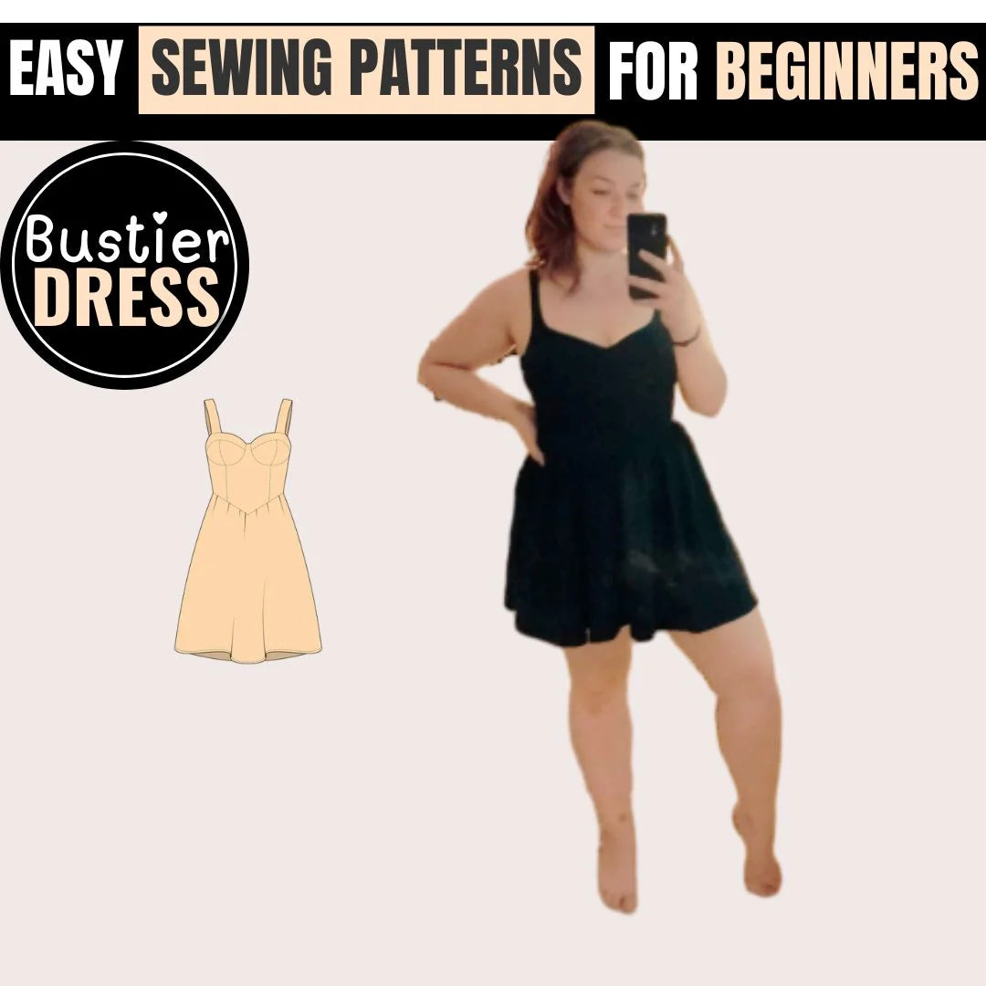 Easy Bustier Dress PDF Sewing Pattern - Beginner Friendly, Plus Sizes, Strapless, Printable A4, DIY Instructions
