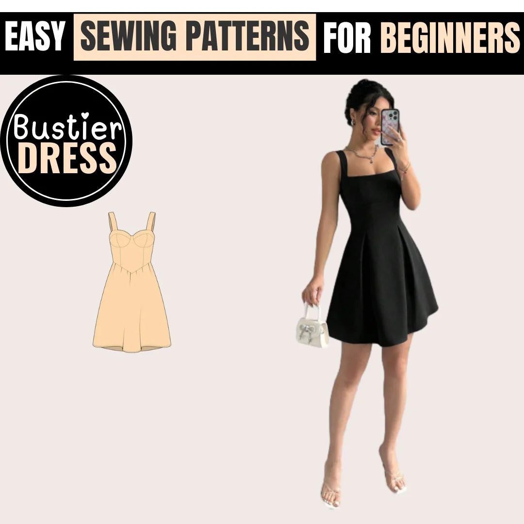 Easy Bustier Dress PDF Sewing Pattern - Beginner Friendly, Plus Sizes, Strapless, Printable A4, DIY Instructions