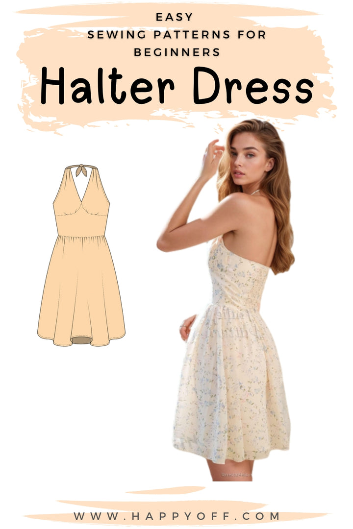 Halter Dress Pattern, Dress Pattern, Women Pattern, Dress Sewing Pattern for Women, Spring Dress, Summer Dress, Midi Dress