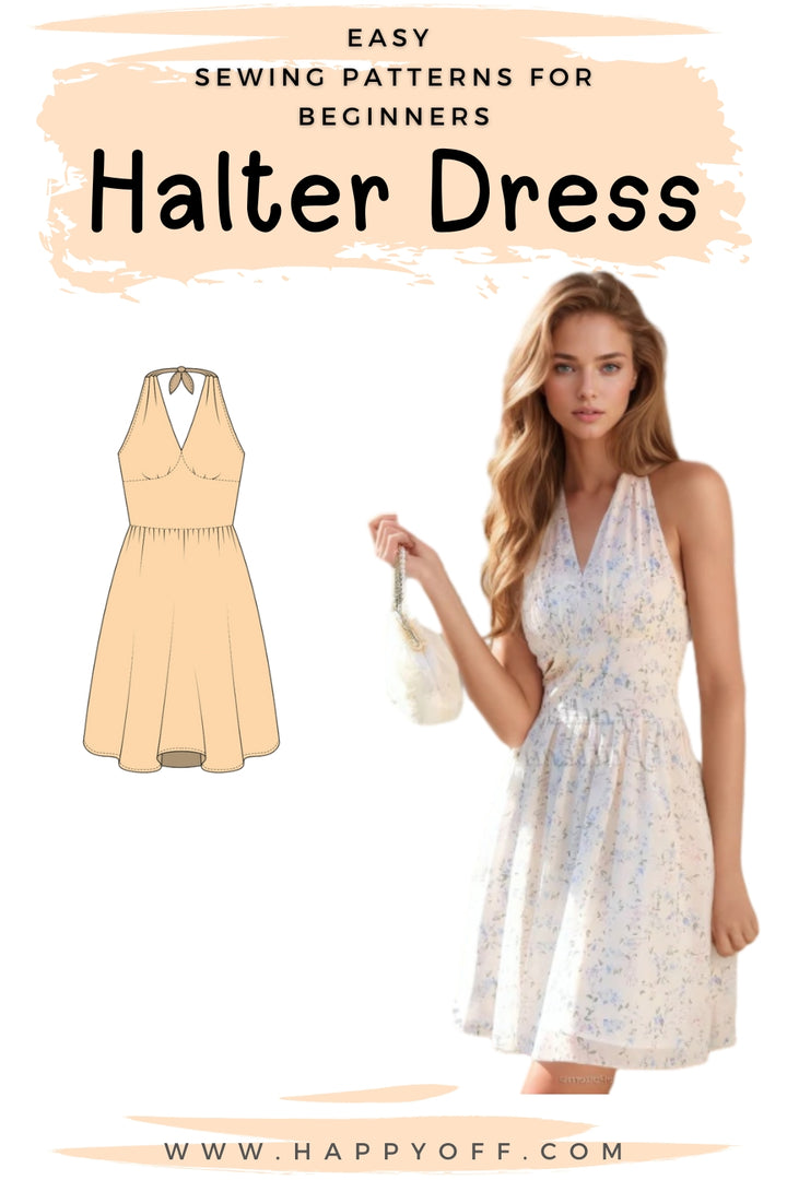 Halter Dress Pattern, Dress Pattern, Women Pattern, Dress Sewing Pattern for Women, Spring Dress, Summer Dress, Midi Dress