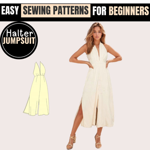 Halter Jumpsuit Pattern, Sewing Patterns, Women Pattern, Jumpsuit Sewing Pattern, Overalls Pattern, Slit Jumpsuit, Summer Jumpsuit