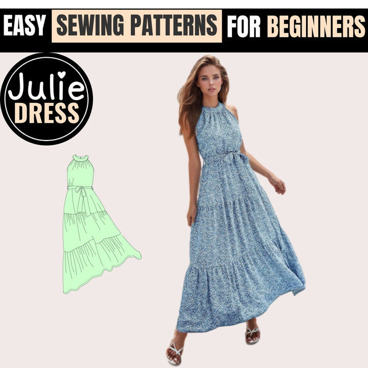 Halter Maxi Dress Pattern, Summer Dress, Dress Sewing Pattern, Women Sewing Pattern, Sleeveless Dress, Sewing Patterns PDF Dress