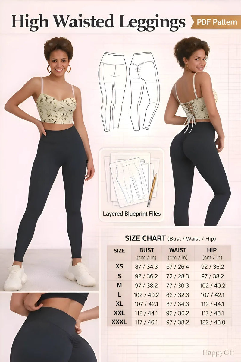 High Waisted Leggings PDF: 3 - File Layered Blueprint | HappyOff - Happyoff