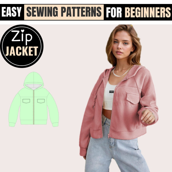 Jacket Pattern, Sewing Patterns, Women Patterns, Hoodie Sewing Pattern, Zip Jacket Pattern, Crop Jacket, Crop Hoodie, Pattern Jacket