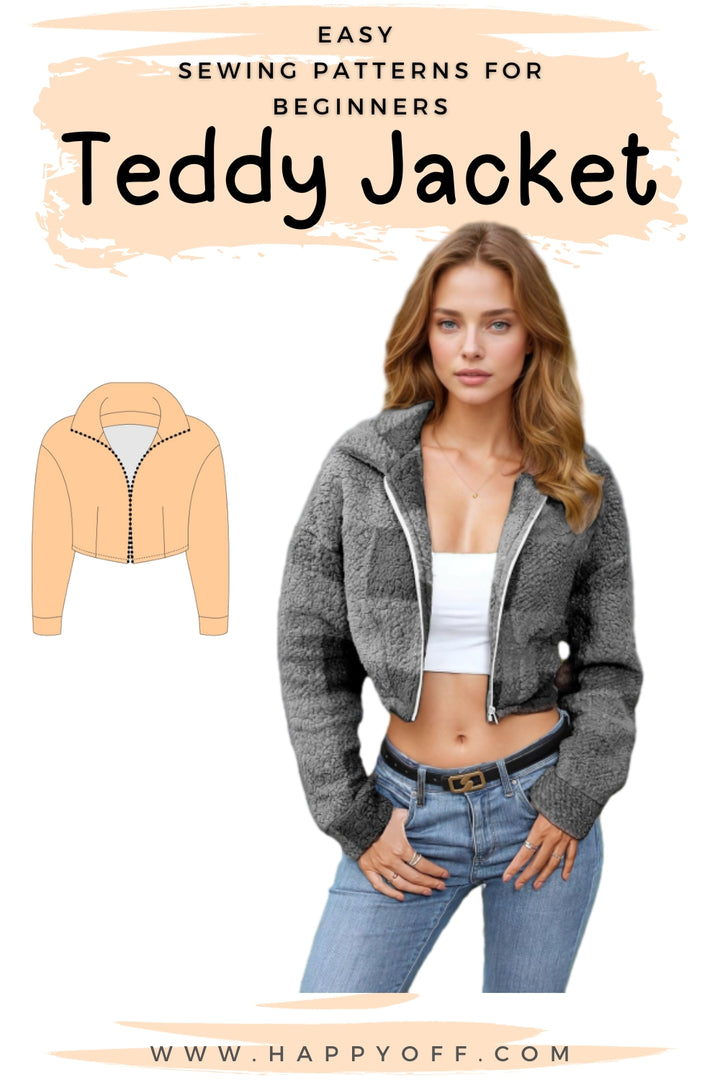 Jacket Pattern, Women Jacket Sewing Pattern, Crop Jacket, Teddy Jacket, Zip Up Jacket, Crop Jacket Women Sewing Pattern, Beginner Pattern