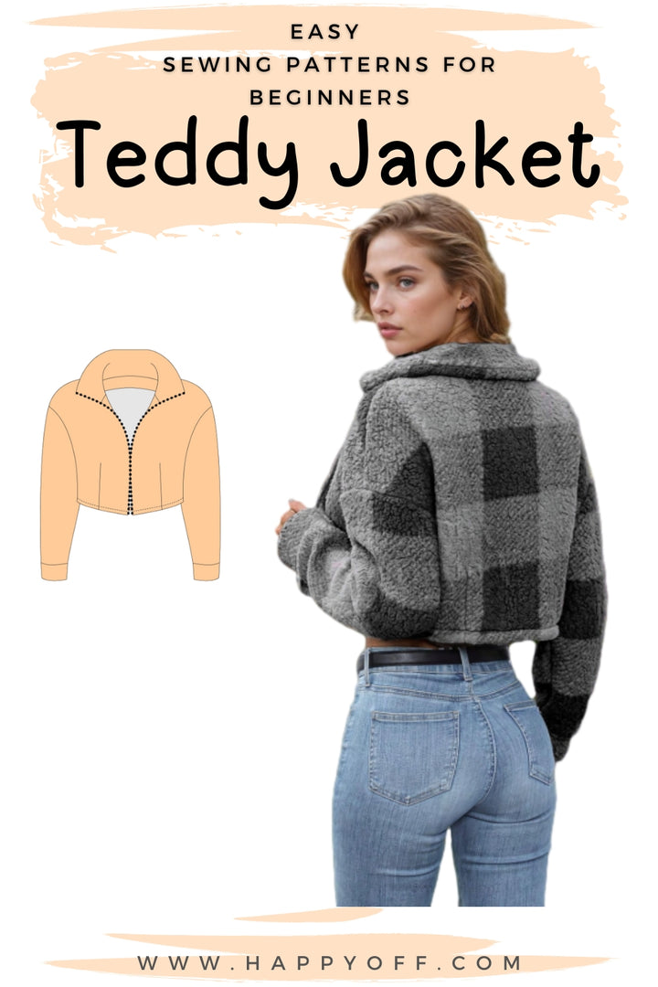 Jacket Pattern, Women Jacket Sewing Pattern, Crop Jacket, Teddy Jacket, Zip Up Jacket, Crop Jacket Women Sewing Pattern, Beginner Pattern