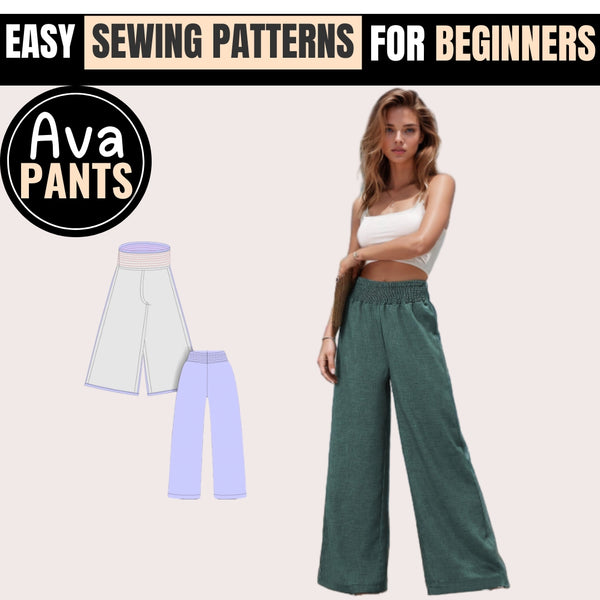 Pants Sewing Pattern, Elastic Waistband Pants Pattern, Wide Leg Pants, Women Sewing Pattern, High Waisted Pants Pattern, Women Pants