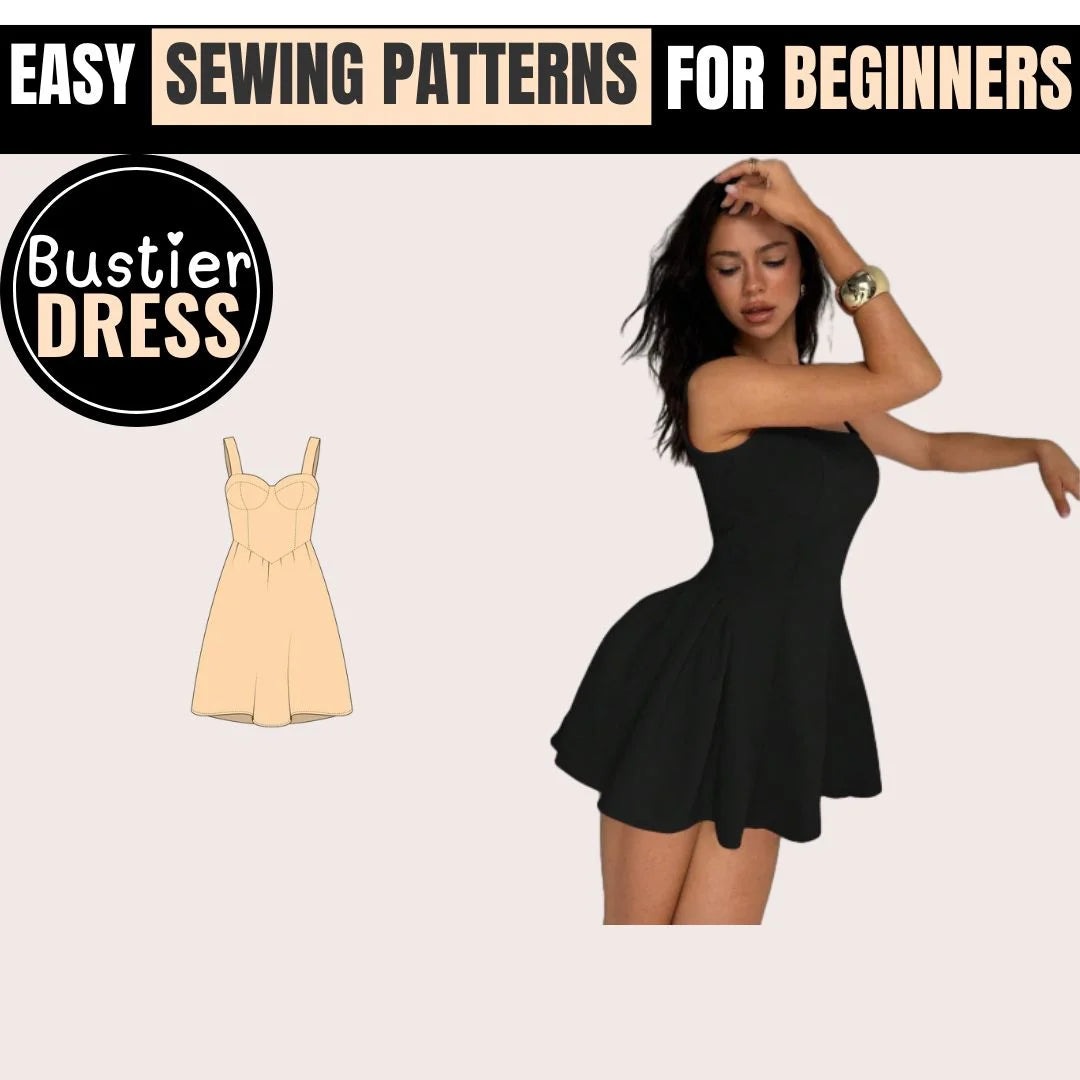Easy Bustier Dress PDF Sewing Pattern - Beginner Friendly, Plus Sizes, Strapless, Printable A4, DIY Instructions