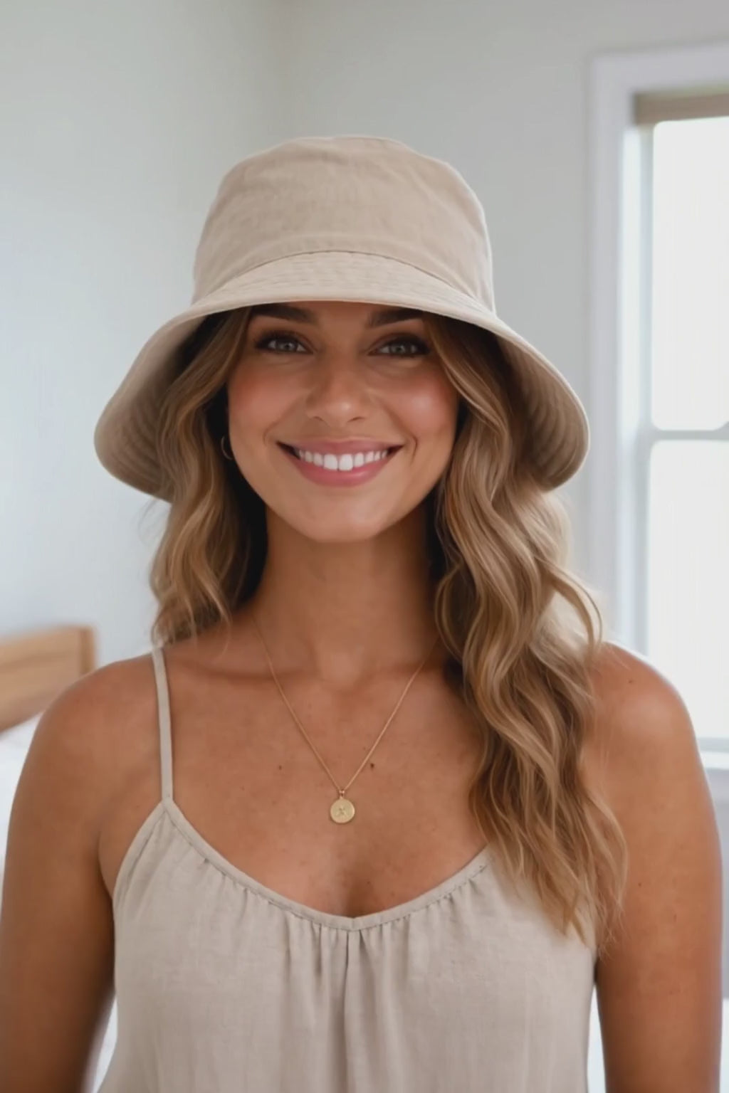 Video demonstrating the fit, reversible drape, and detailed brim topstitching of the HappyOff structural bucket hat PDF sewing pattern.