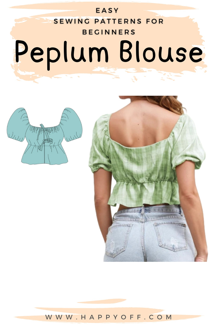 Puffed Sleeve Peplum Top Sewing Pattern, Tie Front Blouse, Milkmaid Blouse Pattern, Puff Sleeve Top, Peplum Top, Peplum Blouse Pattern Women