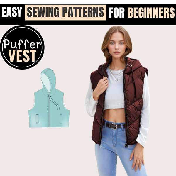 Easy DIY Hooded Puffer Vest Pattern (PDF Download) for Beginners (XS-XXXL)