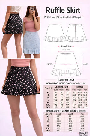 Ruffle Skirt PDF: Lined Structural Mini Blueprint | HappyOff - Happyoff