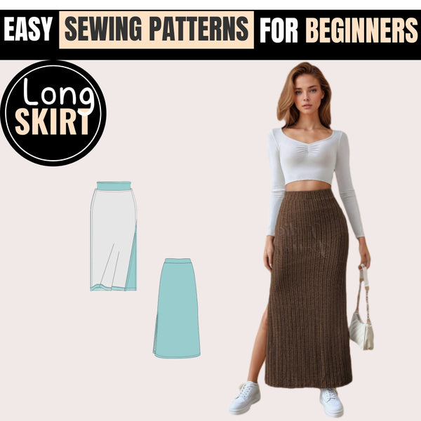 Slit Skirt Sewing Pattern, Skirt Pattern, Women Pattern, Sewing Patterns, Long Skirt Pattern, Maxi Slit Skirt, Fitted Skirt Pattern