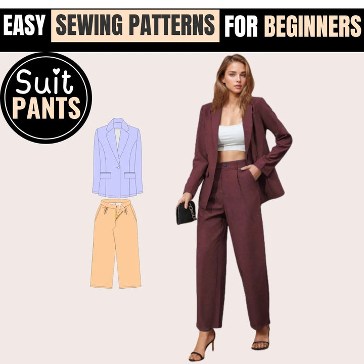 Suit Pants Pattern, Sewing Patterns, Trousers Sewing Pattern, Wide Leg Pants Pattern, Sewing Pattern Pants Women Sewing, Women Pattern