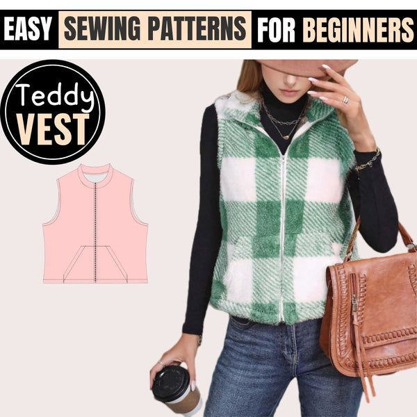 Teddy Vest Pattern, Sewing Patterns, Women Pattern, Jacket Pattern, Winter Pattern, Vest Pattern, Jacket Vest Sewing Pattern for Women