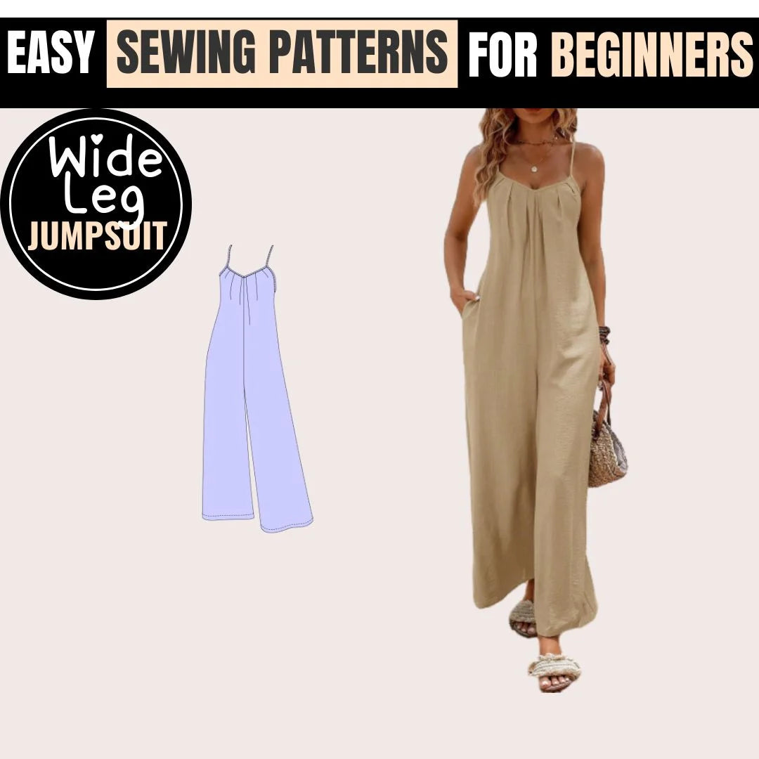Stylish Wide Leg Jumpsuit, handmade with our PDF sewing pattern