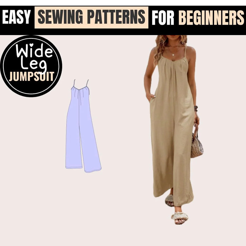 Stylish Wide Leg Jumpsuit, handmade with our PDF sewing pattern