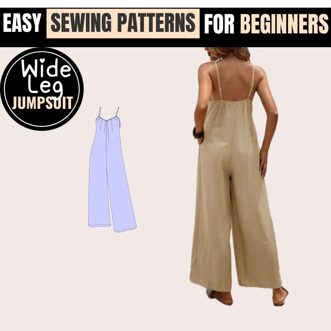 Stylish Wide Leg Jumpsuit, handmade with our PDF sewing pattern