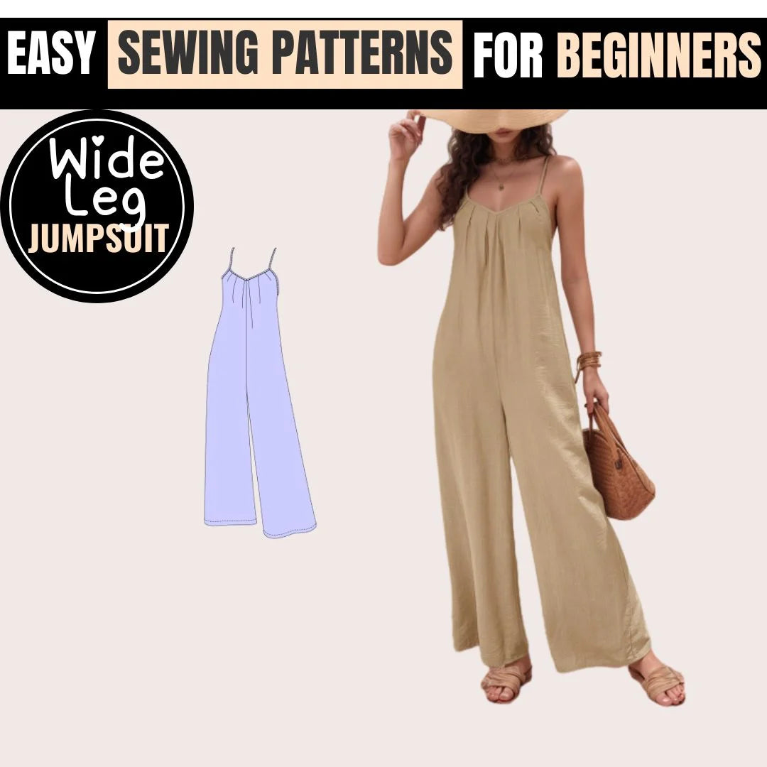 Stylish Wide Leg Jumpsuit, handmade with our PDF sewing pattern