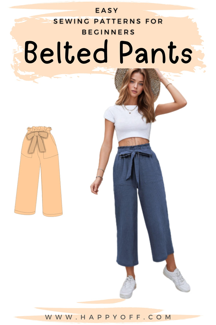 Women Pants Pattern, Elastic Waistband Pants Pattern, Straight Leg Pants, Women Sewing Pattern, High Waisted Pants Pattern, Women Pants