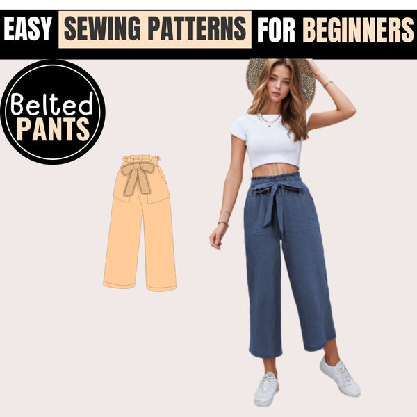 Women Pants Pattern, Elastic Waistband Pants Pattern, Straight Leg Pants, Women Sewing Pattern, High Waisted Pants Pattern, Women Pants