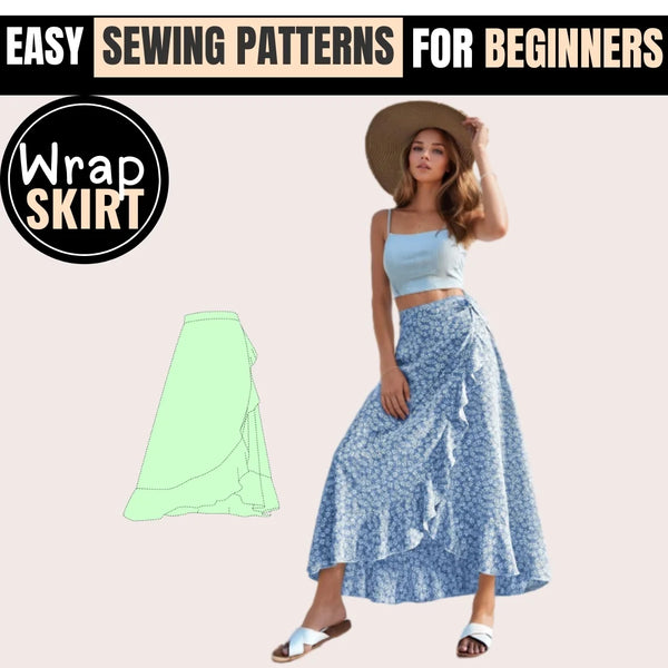 Wrap Skirt Pattern, Maxi Skirt Pattern, Women Sewing Pattern, Sewing Patterns, Summer Skirt Sewing pattern, Ruffle Hem Wrap Skirt